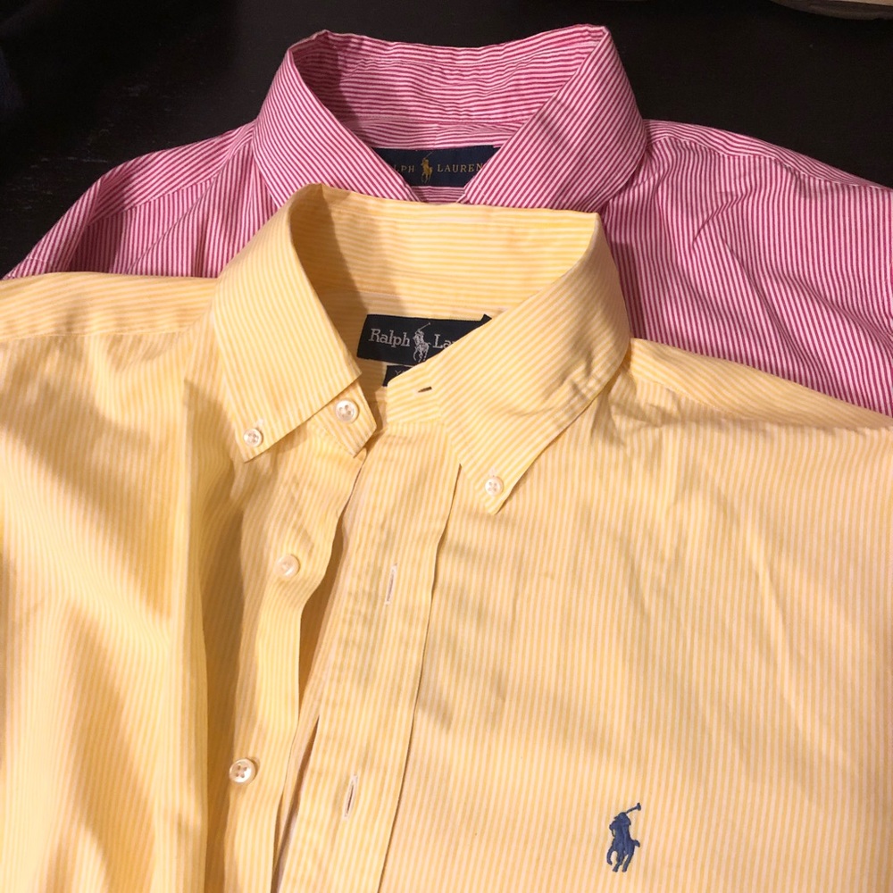 2 Men’s Polo long sleeve button down lot sz L
